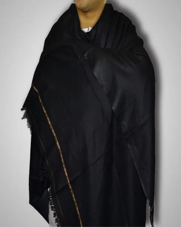 Kashmiri Dhussa & Pashmina Wool Shawl For Men (White-Black-Brown) - Image 3