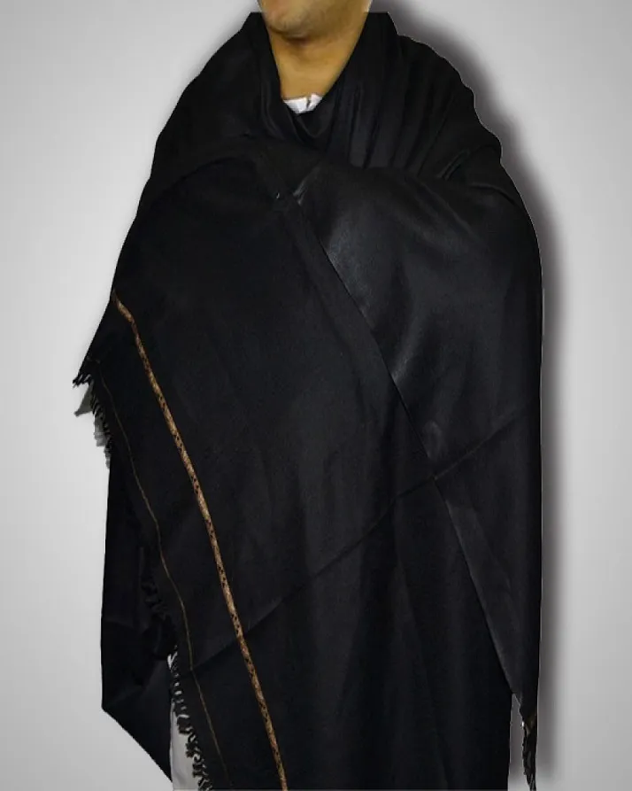 Kashmiri Dhussa & Pashmina Wool Shawl For Men (White-Black-Brown) - Image 3
