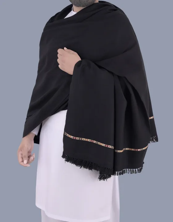 Kashmiri Dhussa & Pashmina Wool Shawl For Men (White-Black-Brown) - Image 2